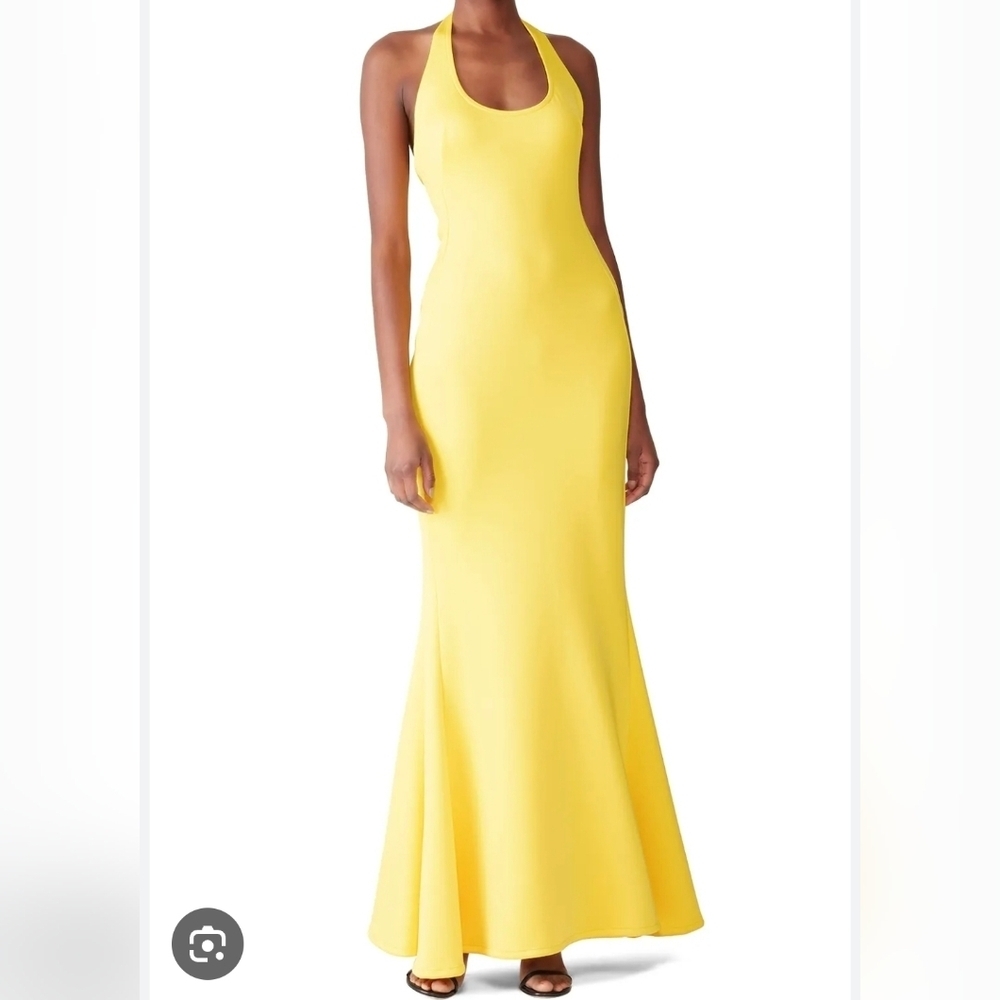 Black Halo Eve Naples Neoprene Halter Yellow Maxi Dress Size 6